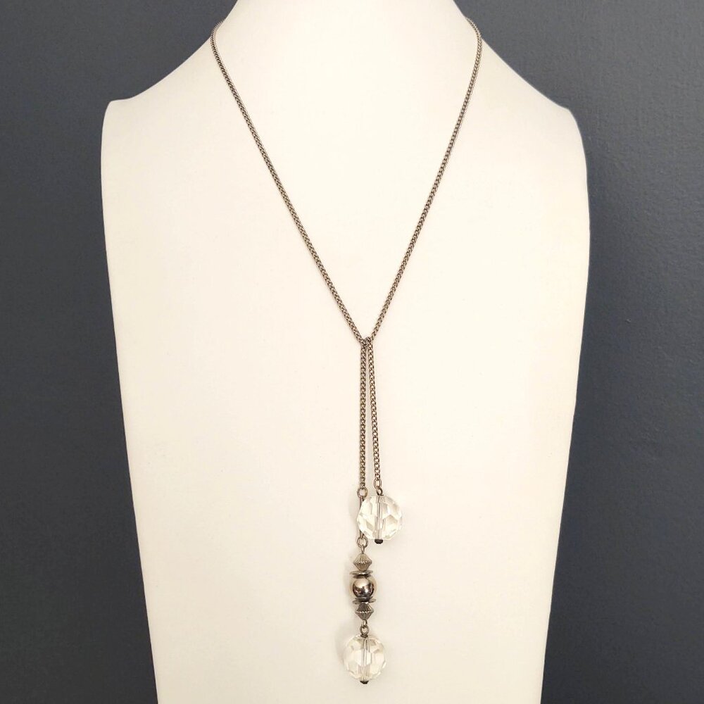 Silver and clear glass tassel necklace